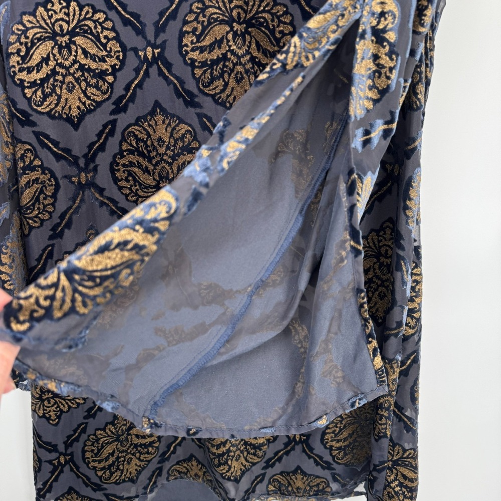 ASTR the Label Cold Shoulder Dress Womens Small Velvet Medallion Print Blue Gold - Picture 5 of 16